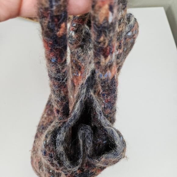 Handmade Yarn Knit Shoulder Bag Purse Navy Rust Grey Magnetic Snap Close - Picture 2 of 11
